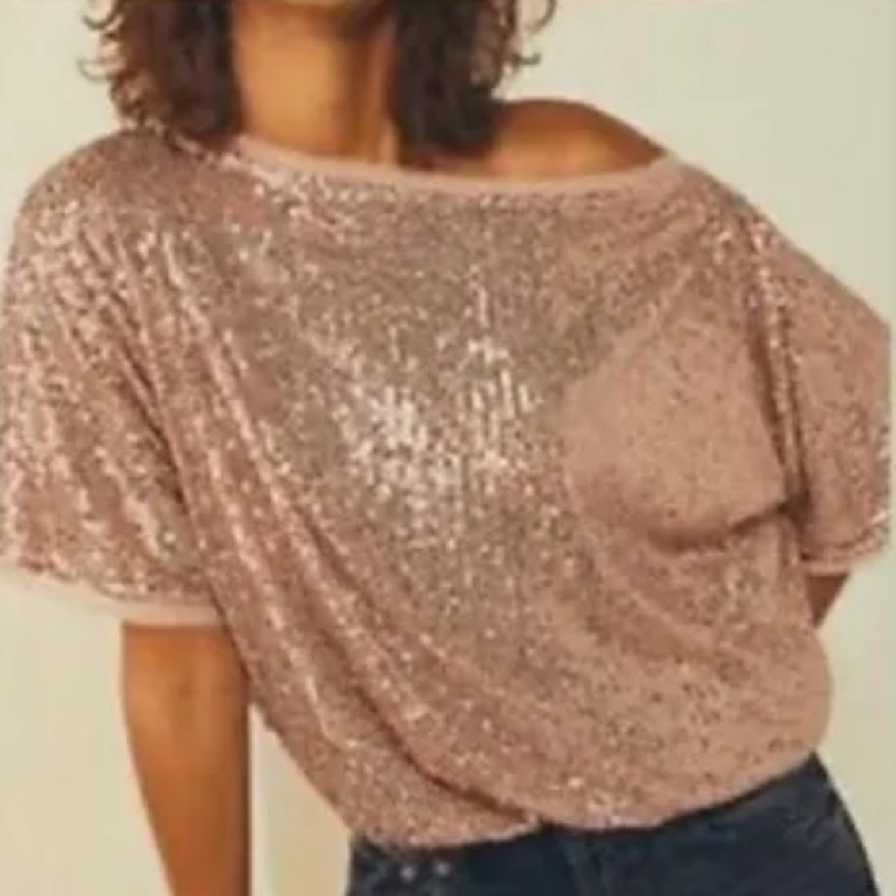 Free People Rose Gold Sequined Bodysuit - Never Worn
